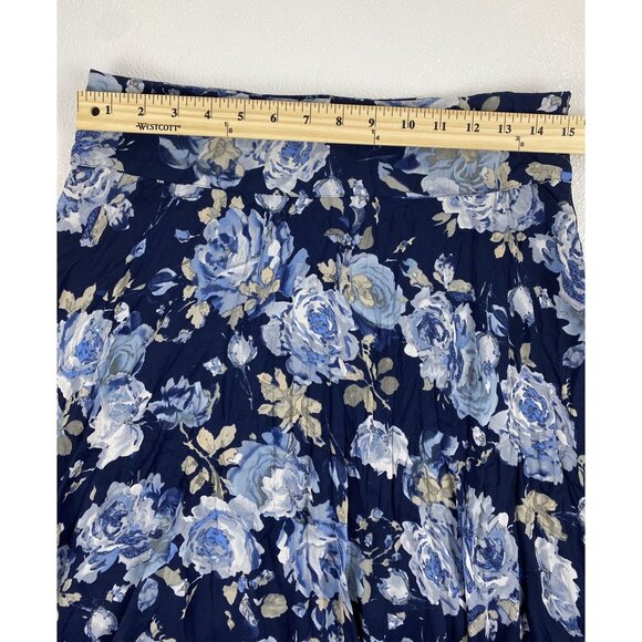 INC Women Floral Boho Flowy Pleated Skirt W/Wide Sequin Trim Blue & White SZ 6 - Picture 7 of 12